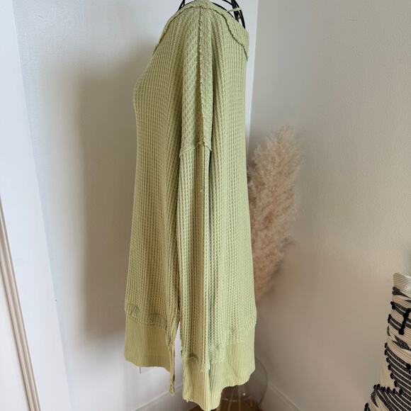 Free People We The Free Light Green Waffle Knit Thermal Tunic Long Sleeve Tee - Picture 7 of 12